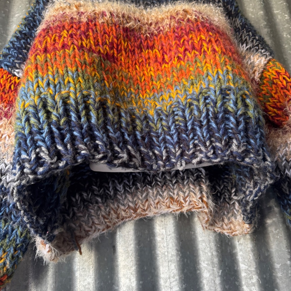 Hand Knit Chunky Stripe Sweater Oversized Crop Rainbow Large Pullover handmade - Picture 7 of 15